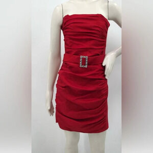 Jessica McClintock Gunne Sax Red Ruched Strapless Party Cocktail Dress Size 11
